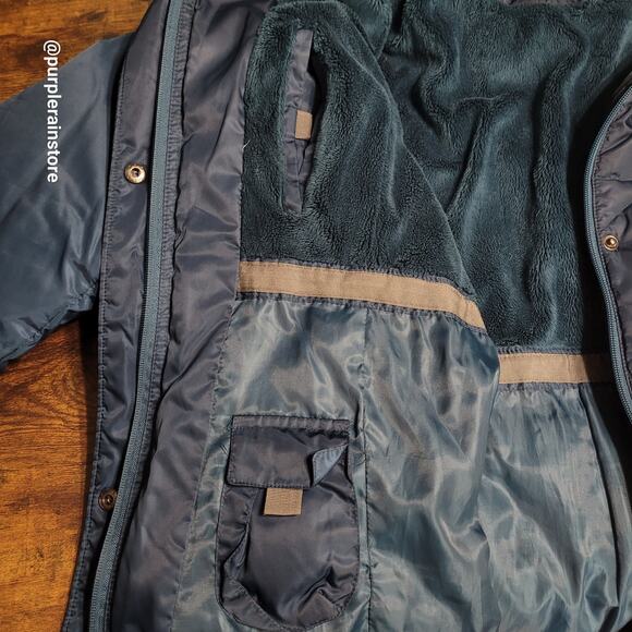 Jones New York Down Quilted Puffer Parka XL Faux Fur Blue Preppy Outdoor Winter - Picture 4 of 16